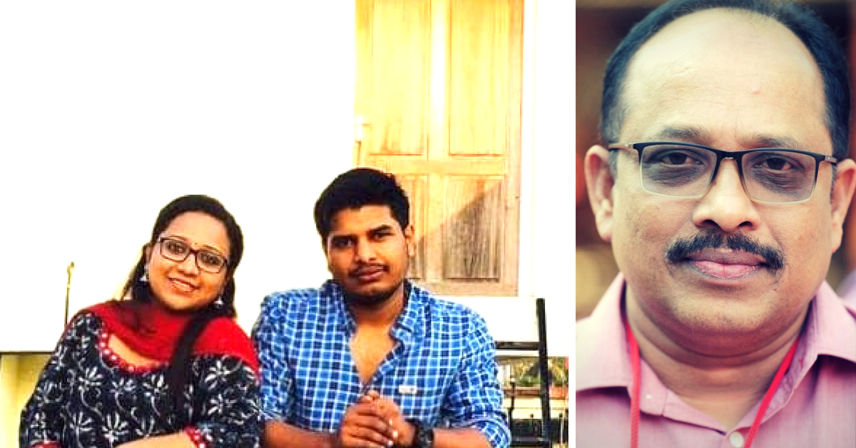 PM Manoj, resident editor of Deshabhimani (Right). Devi and Advocate Sudhakaran (On the Left) (Source: Facebook/PM Manoj)