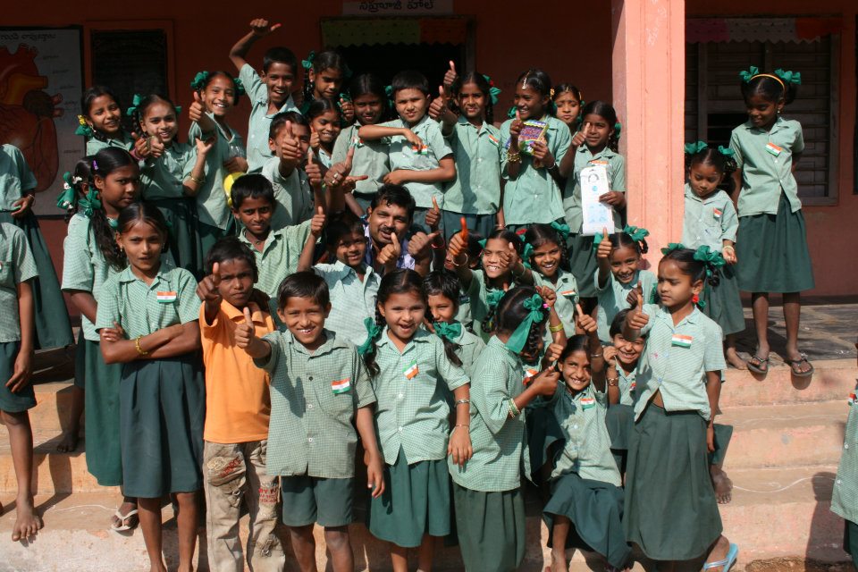 Sridhar Reddy celebrating Republic Day with children from a government school in his hometown in 2012.