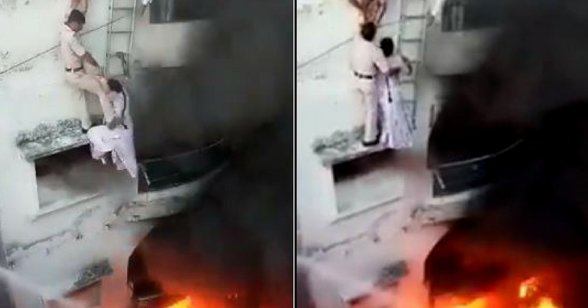 In Heart-Stopping Rescue, Delhi Cops Save Couple Hanging from Burning Balcony!