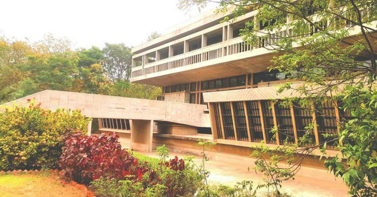 The stunning facade of the Institute of Indology in Ahmedabad. Image Credit: Kaffeinated Konversations