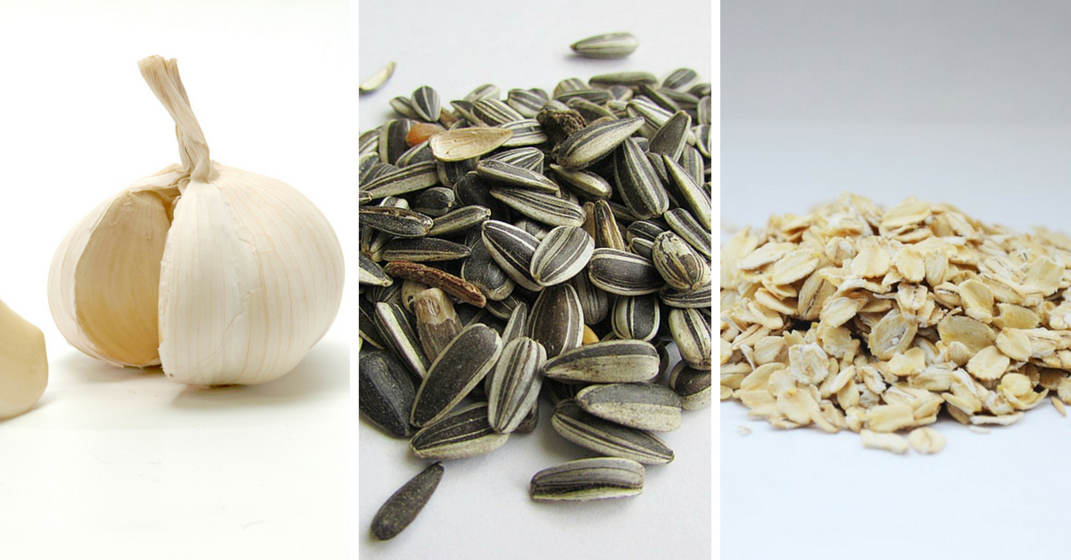 Garlic, sunflower seeds and oatmeals