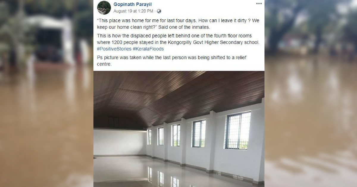 Victims of the Kerala flood left the shelter spotless after occupying it. Image Credit:- Gopinath Parayil
