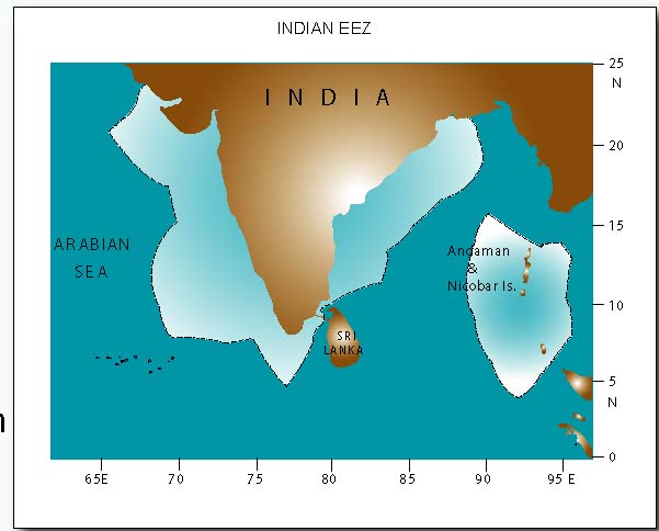 The Exclusive Economic Zones of India.