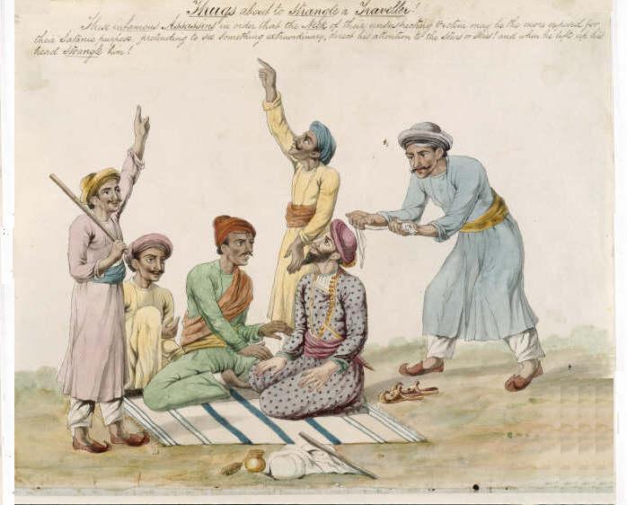 A sketch of Thugs about to strangle a traveler. (Source: Wikimedia Commons)