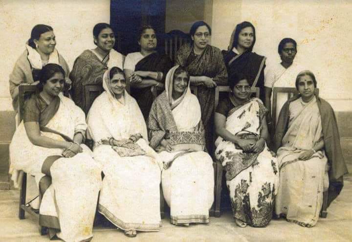 (Standing Left to Right) Ammu Swaminathan (Kerala), Begum Aizaz Rasul (U.P.), Durgabai Deshmukh(A.P.), Hansa Jivraj Mehta (Gujrat), Kamla Chaudhary (U.P.), Leela Roy ( Assam), Malati Choudhury (East Bengal, now Bangladesh),Purnima Banerjee(U.P), Rajkumari Amrit Kaur(U.P), Renuka Ray (Bengal), Sarojini Naidu (A.P.), Sucheta Kriplani (Hariyana), Vijalakshami Pandit (U.P), Annie Mascarene (Kerala). These women were members of the Constituent Assembly. (Source: Facebook/Kerala Prime Media)