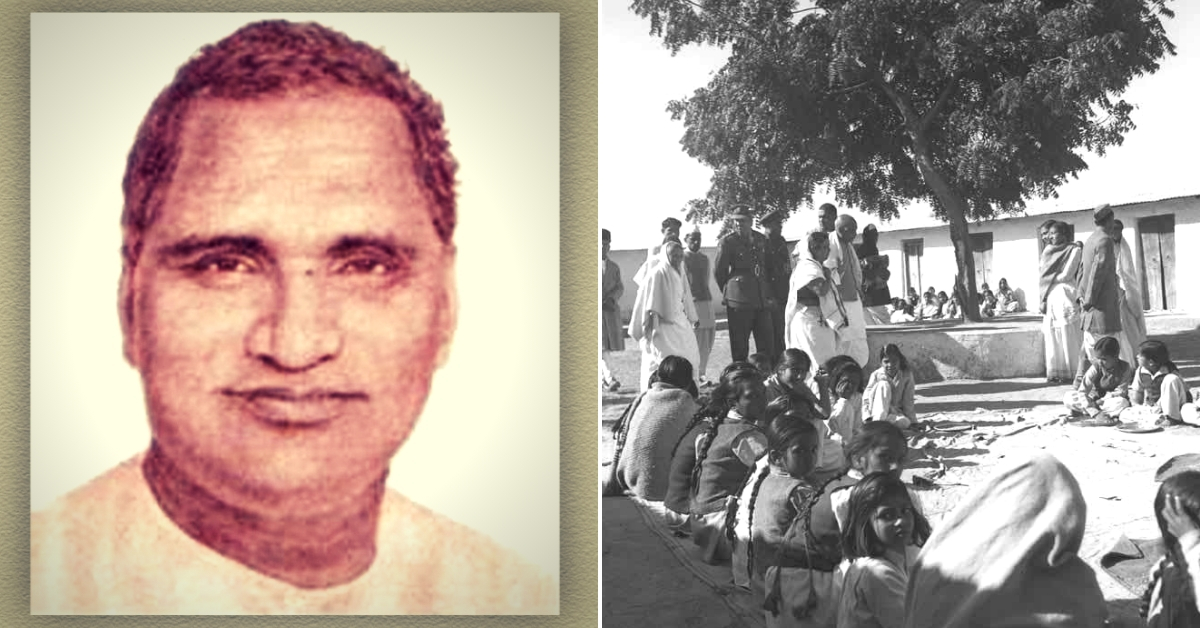 Hiralal Shastri (Left) and students at Banasthali Vidyapith. (Source: Wikimedia Commons/Twitter)