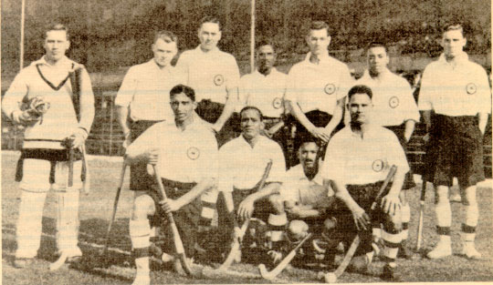 Indian hockey team in the 1928 Olympics after their first match versus Austria. (Source: Wikimedia Commons)