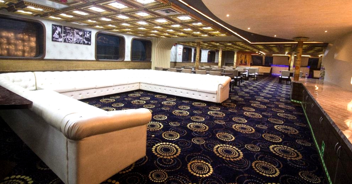 The interiors of Kerala's luxury cruise ship, Nefertiti. Image Credit: CMO Kerala