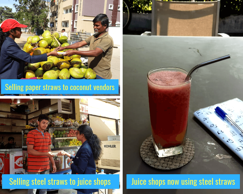 Team Eco Straws in action to ban single-use plastic straws in Bangalore.