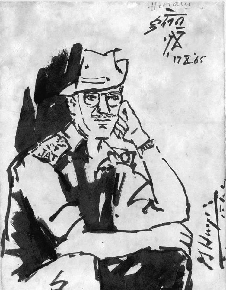 MF Hussain's portrait of Lt Col Desmond Hayde. (Source: Facebook/Indian Army)