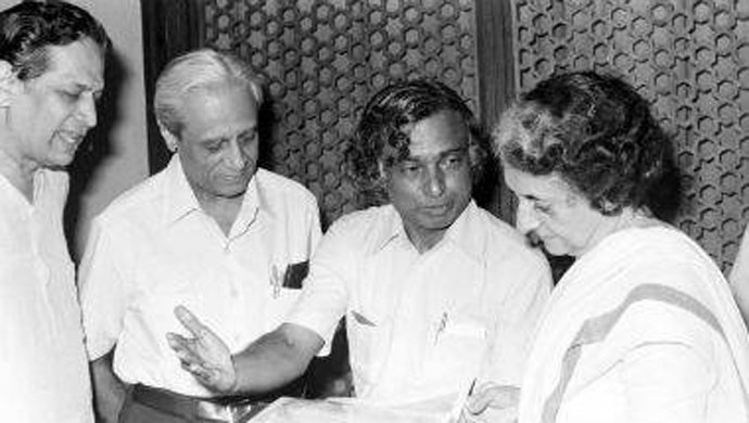 A young Dr. Abdul Kalam with Space pioneer Satish Dhawan and PM Indira Gandhi.