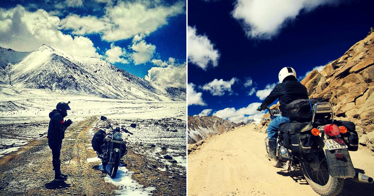Seorang pengendara motor di Leh Ladakh 