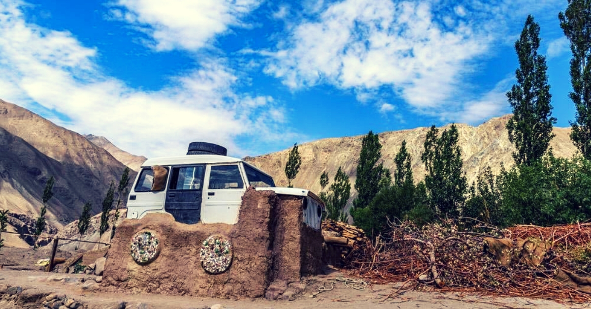 The Mahindra jeep now converted into a home roof. (Source: Twitter)