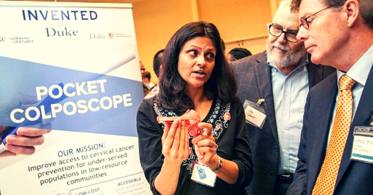 Dr. Nimmi Ramanujam, who along with her team, has developed a new handheld low-cost device “Pocket Colposcope”. (Source: Twitter/Ruby Dhalla)