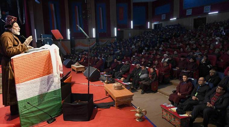 Prime Minister Narendra Modi addressing an audience in Leh over the weekend. (Source: Twitter)