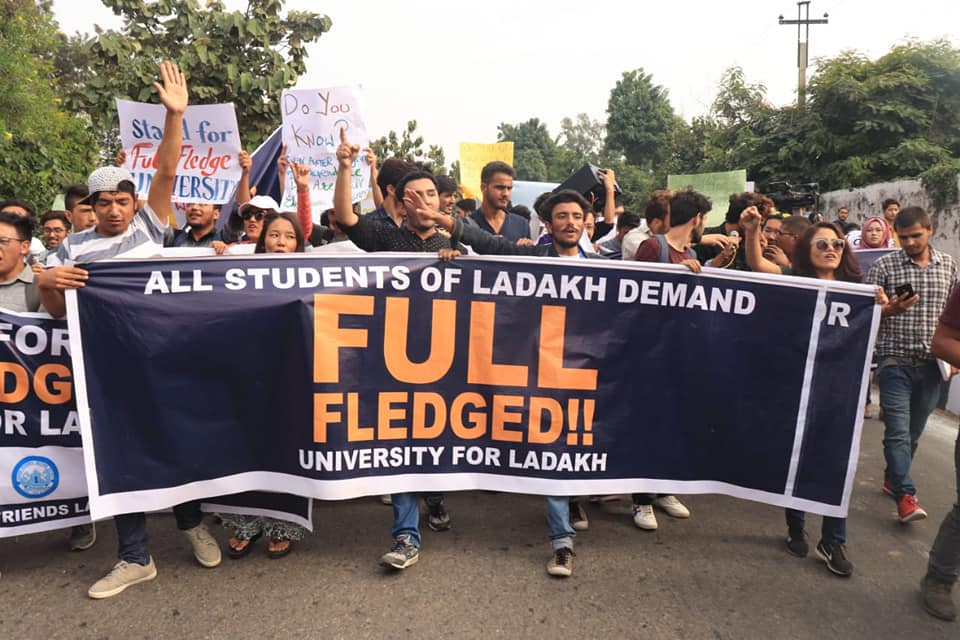 Ladakhi students during a protest in New Delhi demanding a separate varsity for the region. (Source: Facebook)