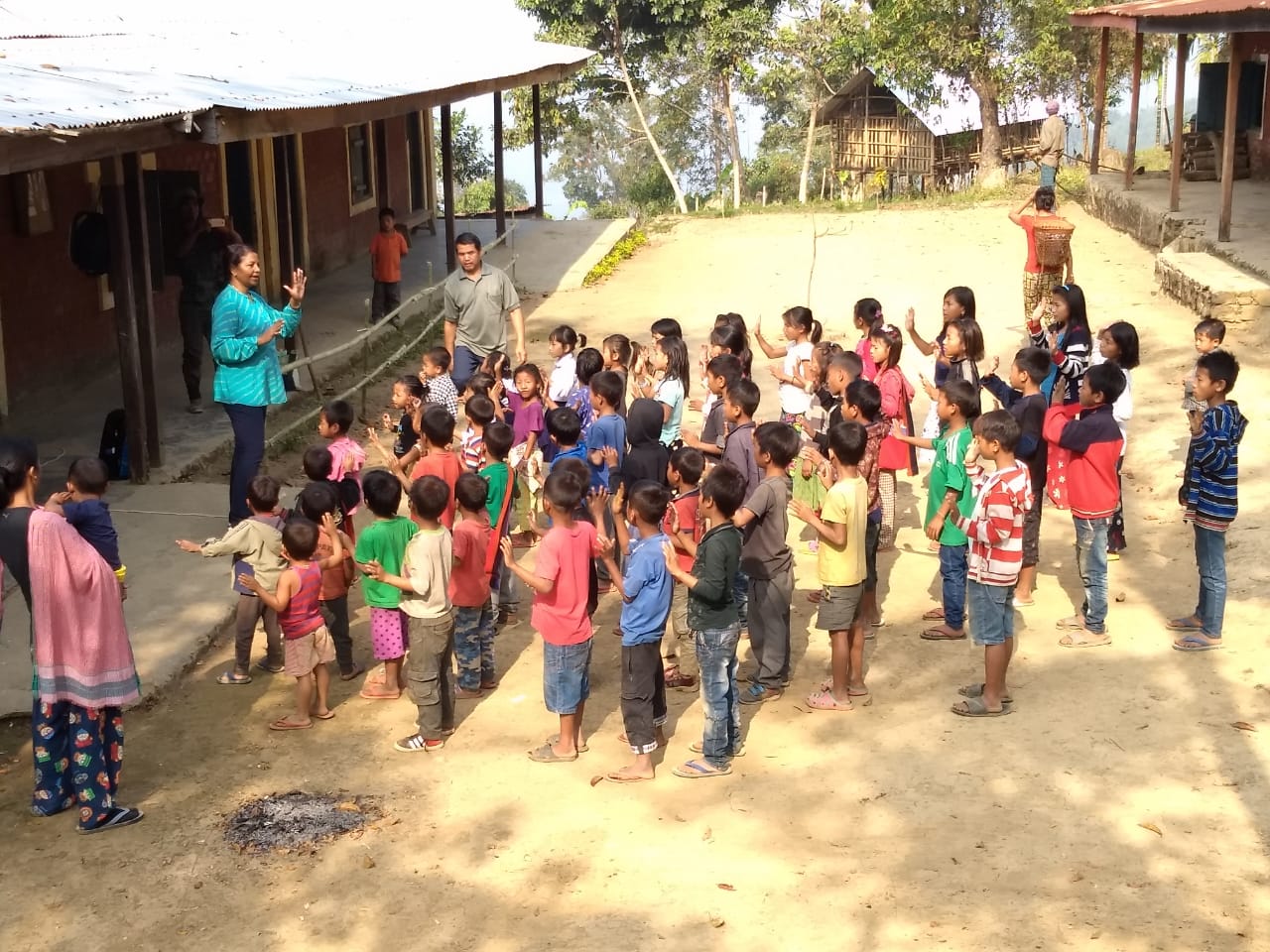 Usha taking Assembly at Aben Primary School in 2018. 