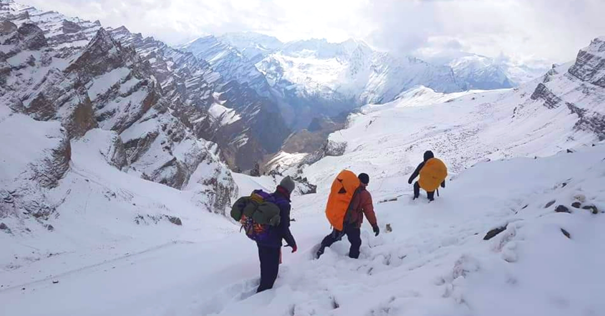 Polling officials crossing obstacles in Ladakh to ensure every last voter can vote. (Source: District Administration Leh)