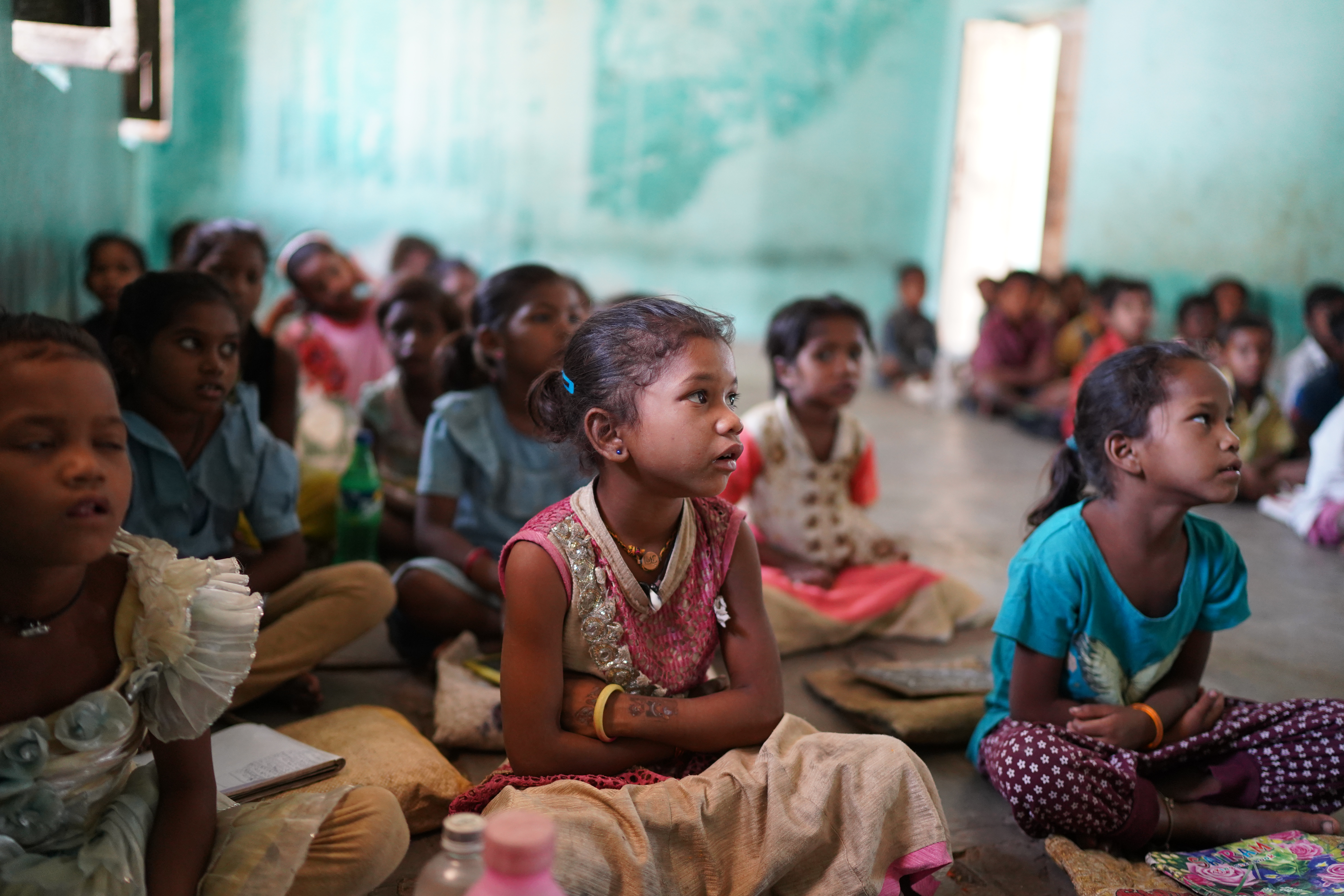 Children at worksite schools in Yadadri Bhuvanagiri District. (Source: Aide et Action)