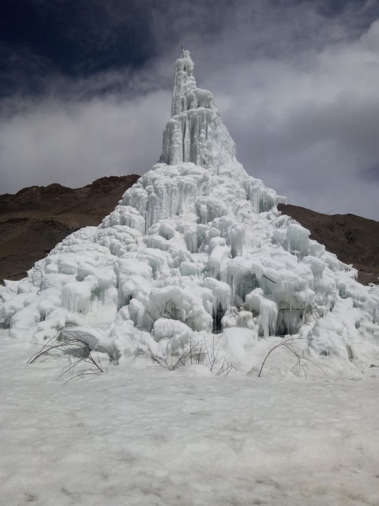 Photo of the ice stupa today. 