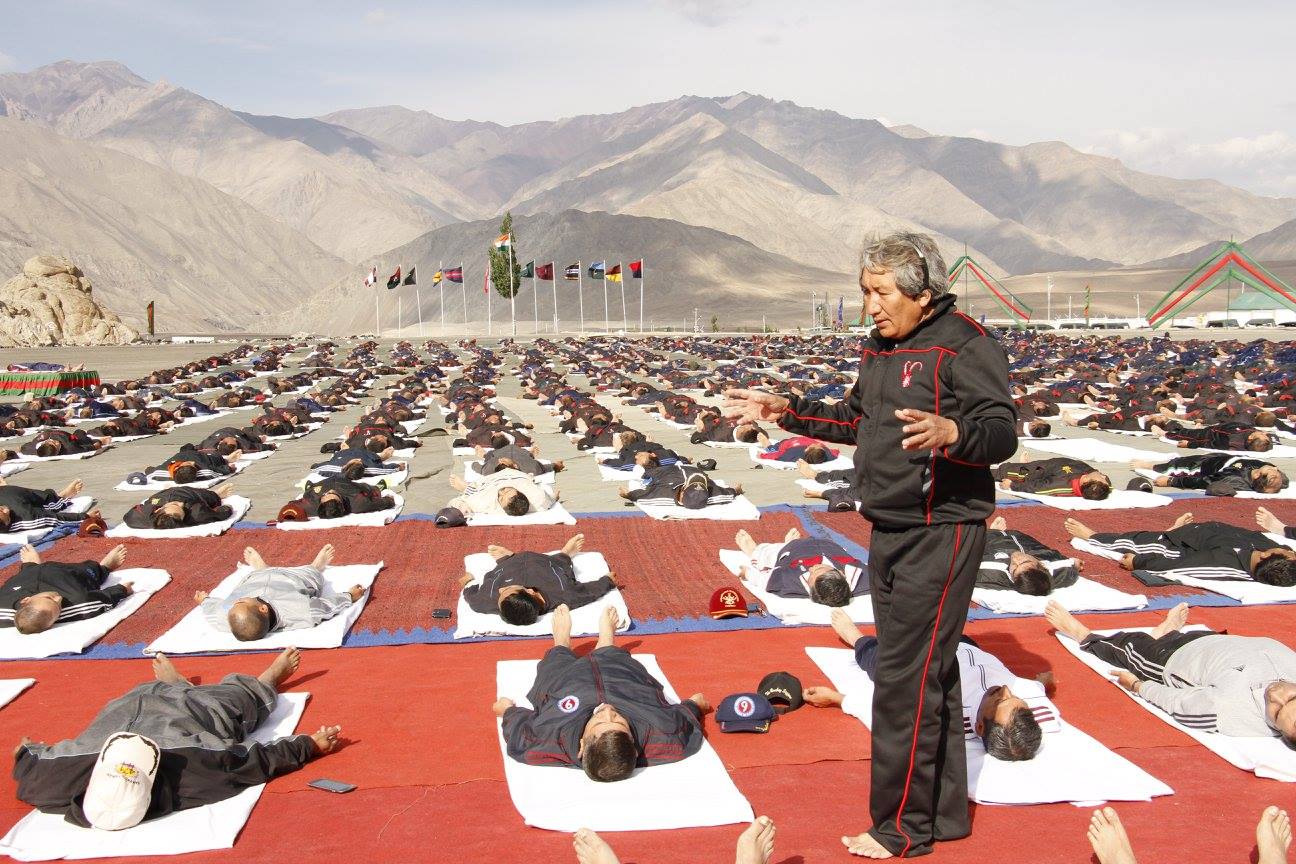 Teaching yoga at the Ladakh Scouts Centre in 2016. (Source: Facebook)