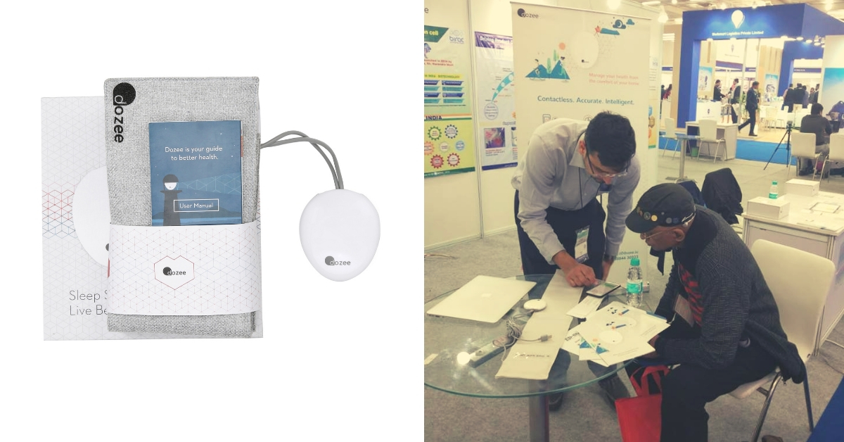 Dozee Health Monitoring Device (L). Explaining it to customers how to use it. (Source: Dozee)