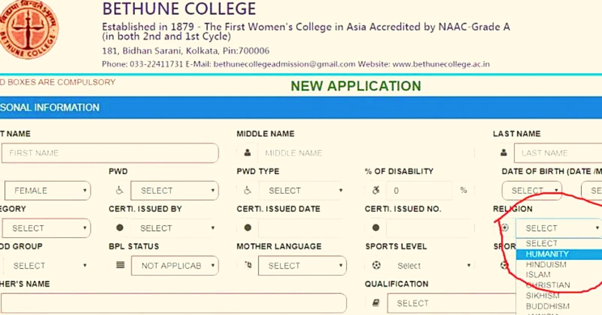 ‘Humanity’ as Religion: Trailblazing Kolkata College’s Admission Form is a Lesson For us All