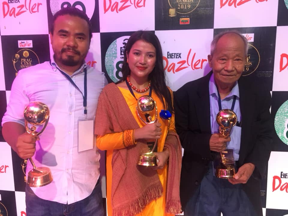 From Left to Right at the Prag Cine Awards North East 2019: Dominic Sangma (Best Director), Lasubon Lyngkhoi (Best Female Actor) and Philip Sangma (Best Actor). 