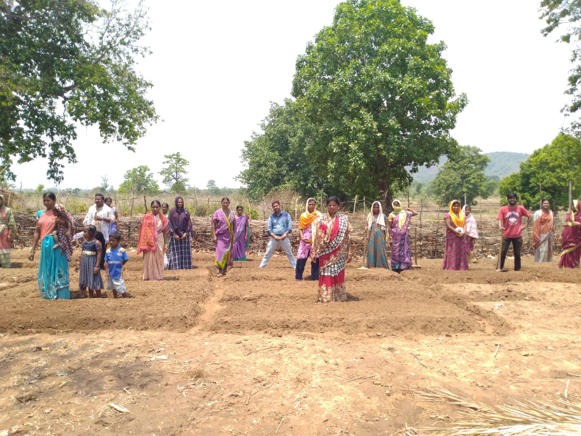 Field demonstration on Lay out and community nursery bed preparation was conducted in Hariharpur village, Champadeipur Grampanchayat, Lanjigarh block, Kalahandi. (Source: Samagra)