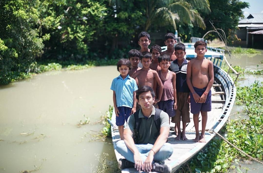 Rahul Rajkhowa during his visit to flood-affected areas in Assam. (Source: Facebook/Rahul Rajkhowa)