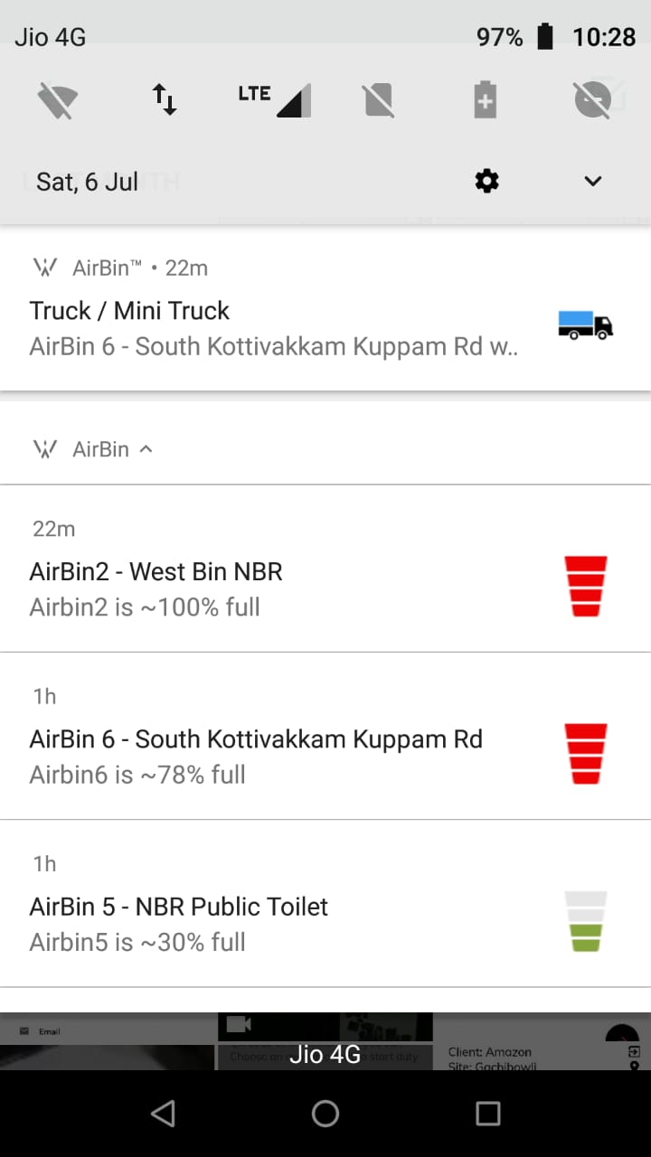 Live status of bins in Valmiki Nagar, Chennai, as seen on the app. (Source: Mahek Shah)