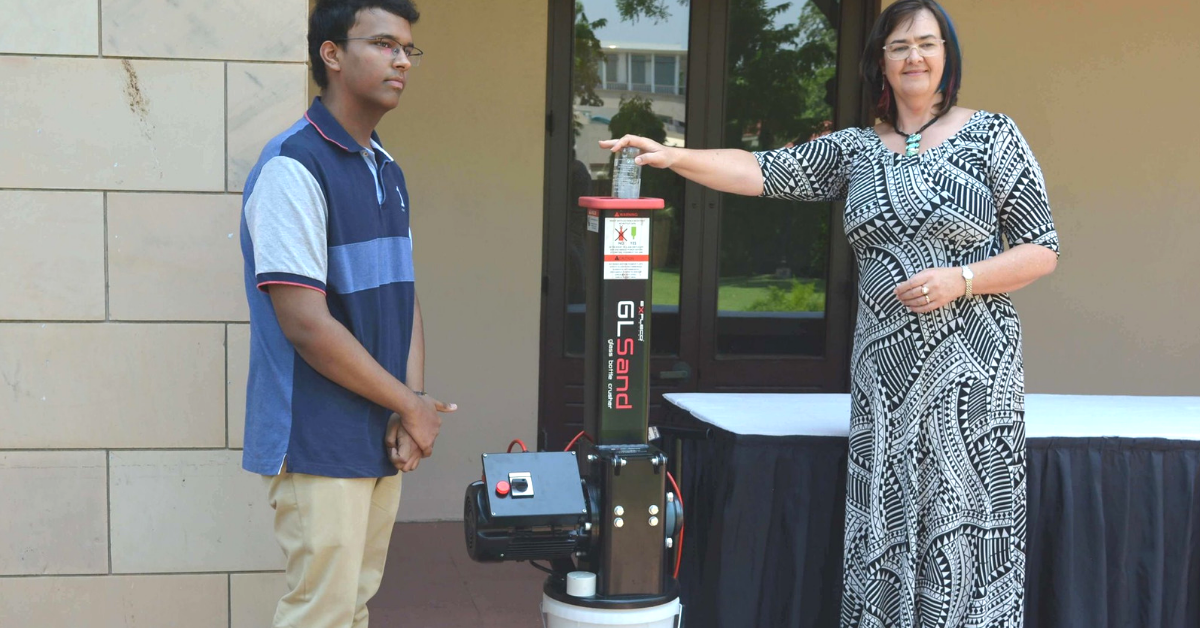 Delhi Teen Uses Discarded Glass Bottles to Make Stronger Sand For Construction!