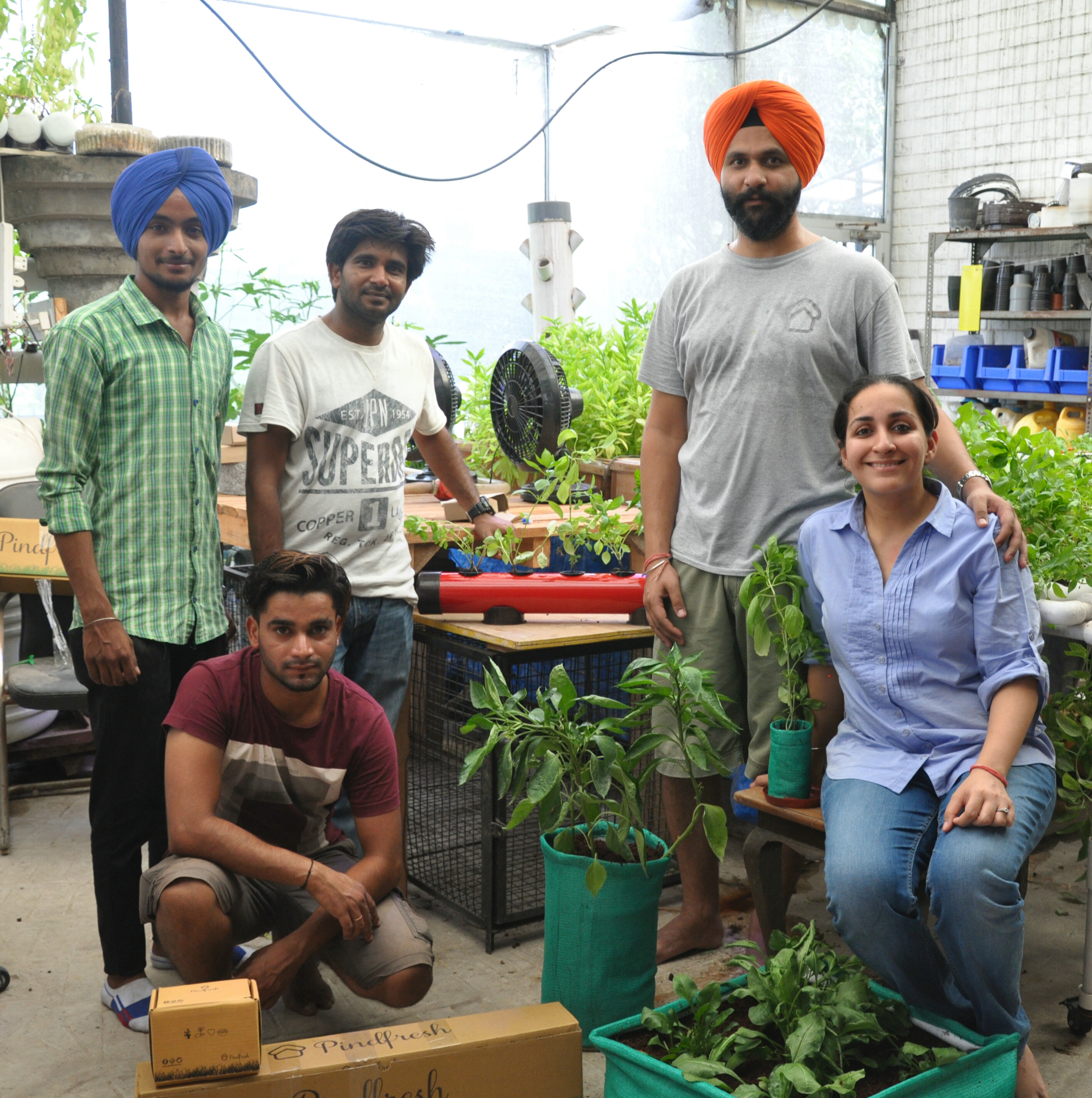 The entire workforce. From left to right: Naseem Ali(sitting), Gurinder Dhiman, Nafis Ali, Somveer and Sohila Kapoor. Courtesy: Pindfresh.