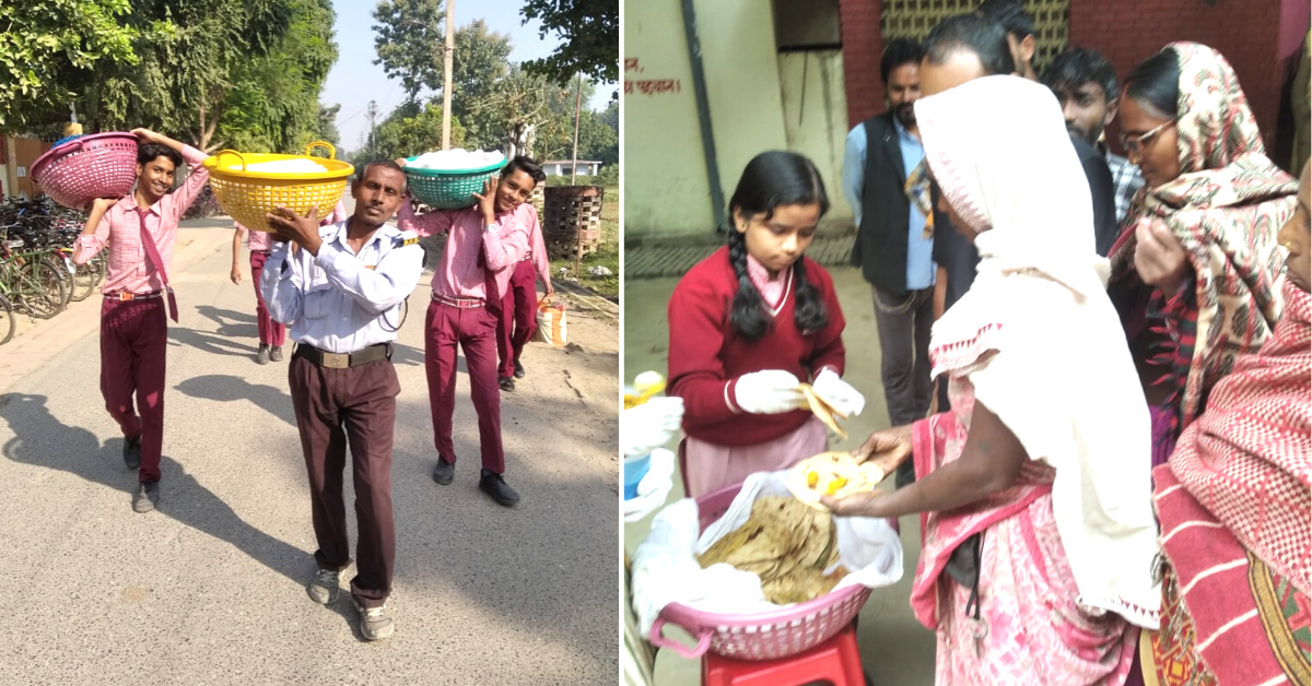 2000+ Students Of This UP School Share Their Tiffin With The Needy Outside Hospital
