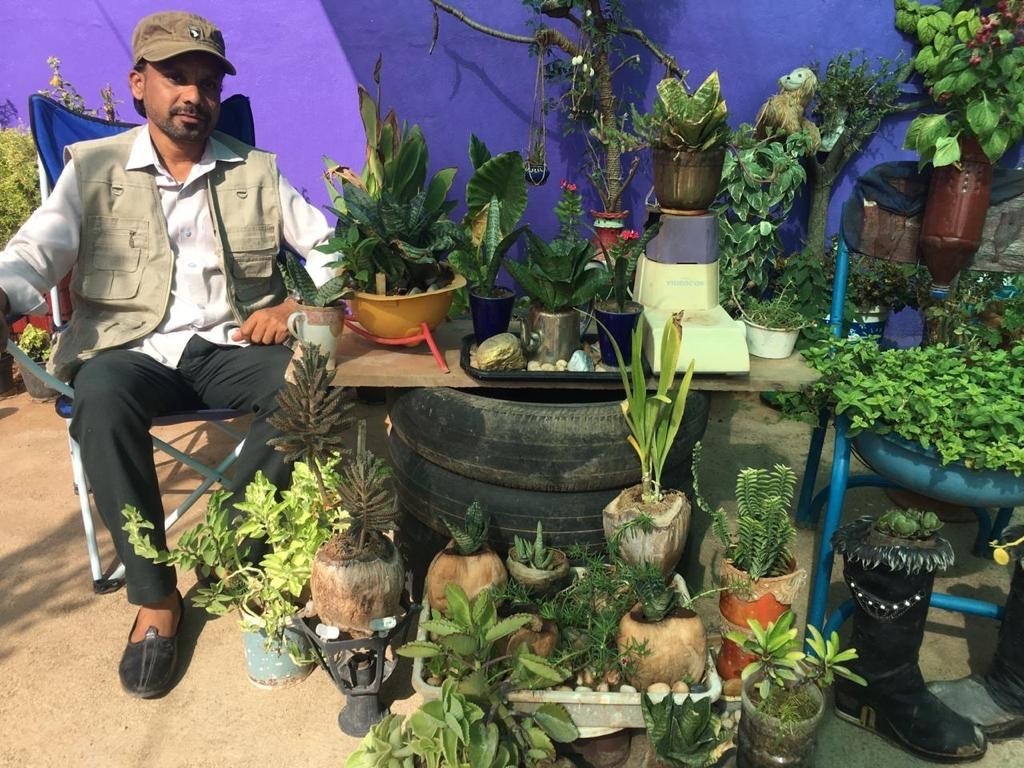 Mohammed Mohin, a Telangana-based entrepreneur makes planters & planetr covers out of denim 