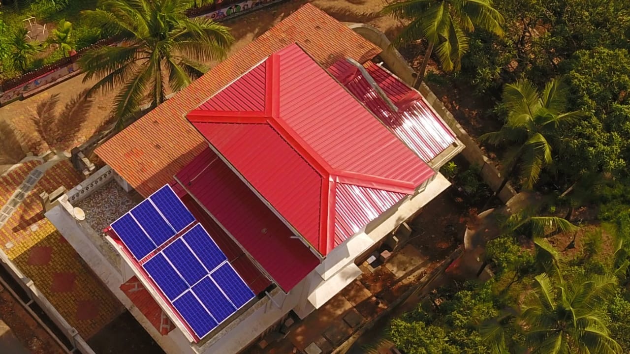 Solar panels installed on Madhusudhan Joshi’s home. 