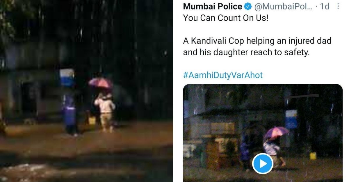 Viral Video: Mumbai Cop Saves Injured Father-Daughter Duo Stuck in Heavy Rains