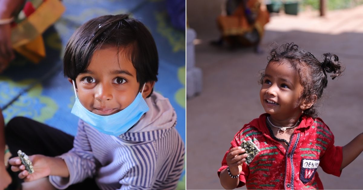 Children consuming nutritional bars made by CosMix