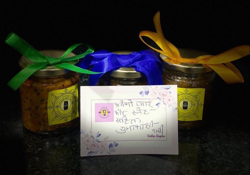 Each pickle or chutney bottle is sent out with a pretty ribbon and a handwritten note by Nani.