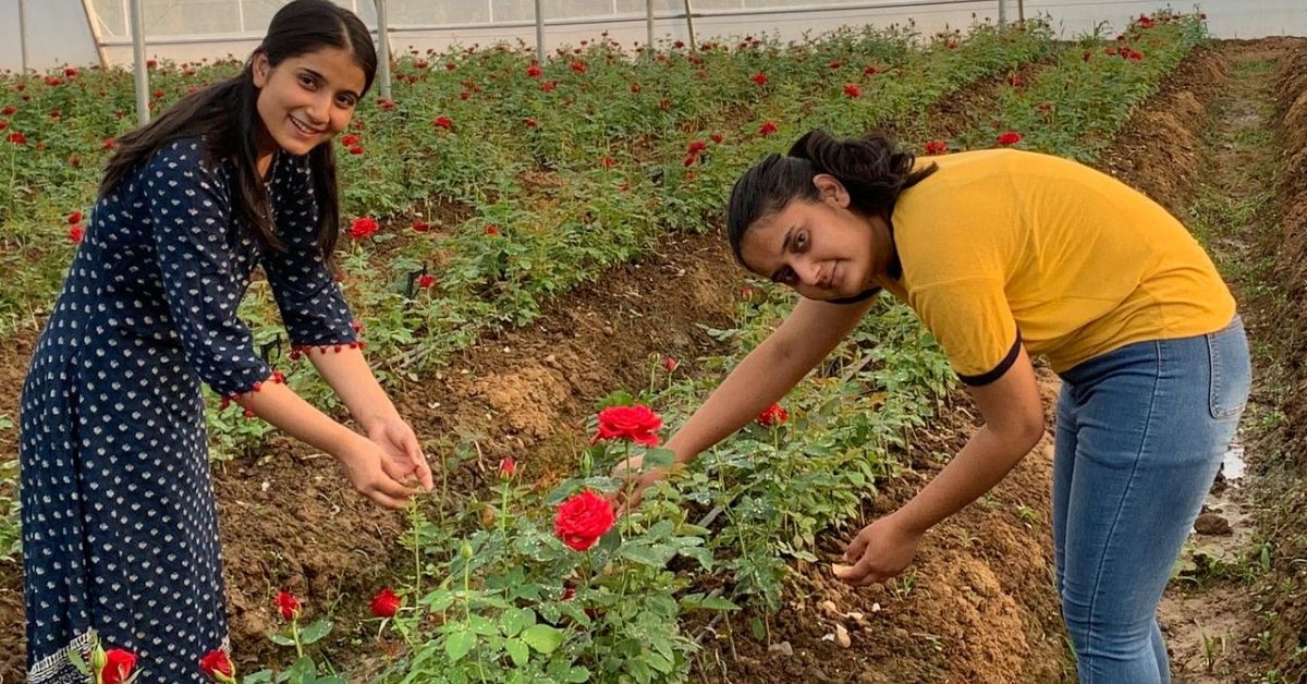 Vedanti Rajput (left) and Aheena Rajput (right) in their poly house at Kawa village of Udhampur district.