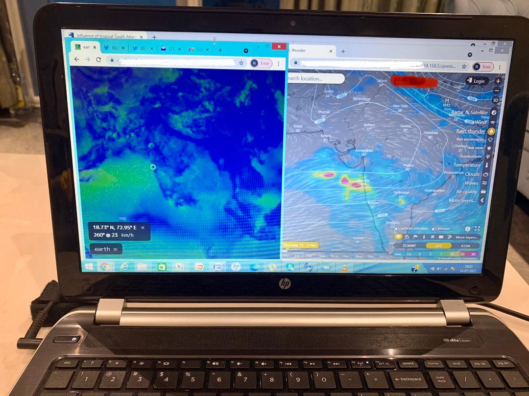 Synoptic weather charts on the weatherman of Mumbai's computer