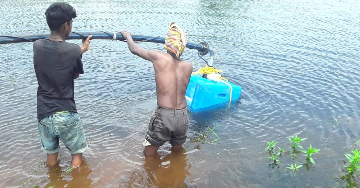 Solar panel with pumps to lift water for drinking and irrigation.