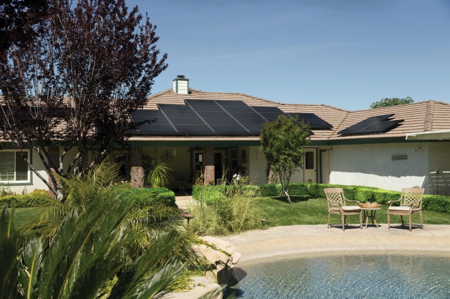 Energy efficient home employing passive design elements and solar panels