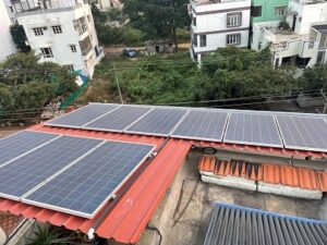 Solar panels and solar water heater at Ganapathi's house.