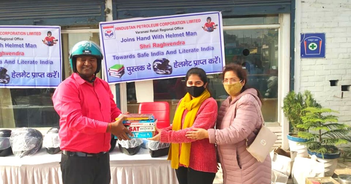 Distributing helmets and books