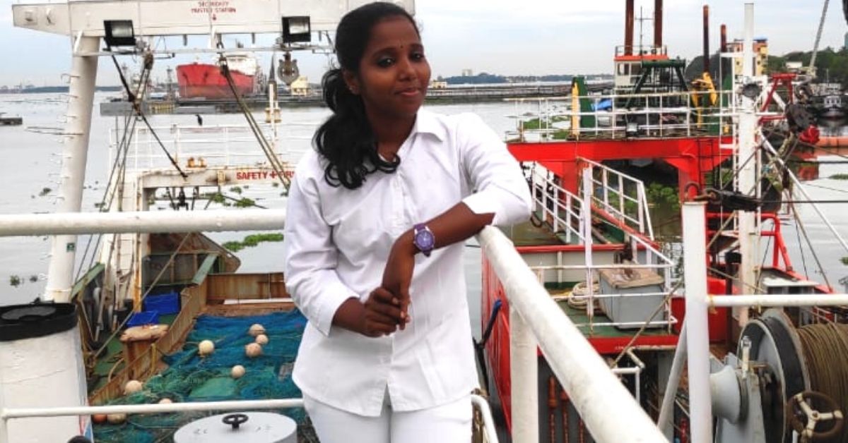 Haritha KK, the first woman captain of a fishing vessel in India on duty
