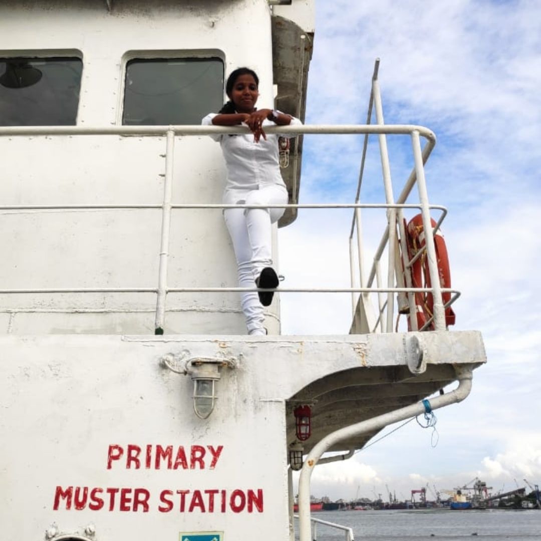 Captain Haritha KK on a shipping vessel