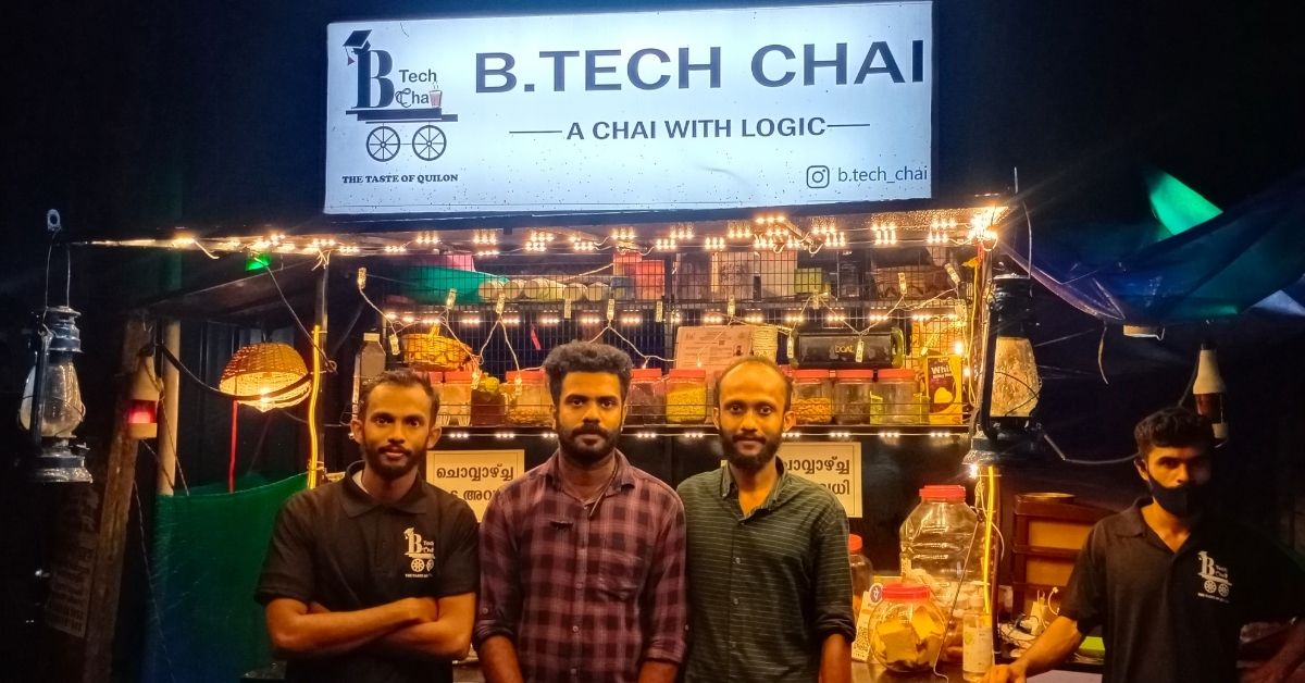 Shafi, Anandu and Shanavas, three engineering graduates from Kollam, Kerala who run 'BTech Chai' that sells over 50 flavours of tea