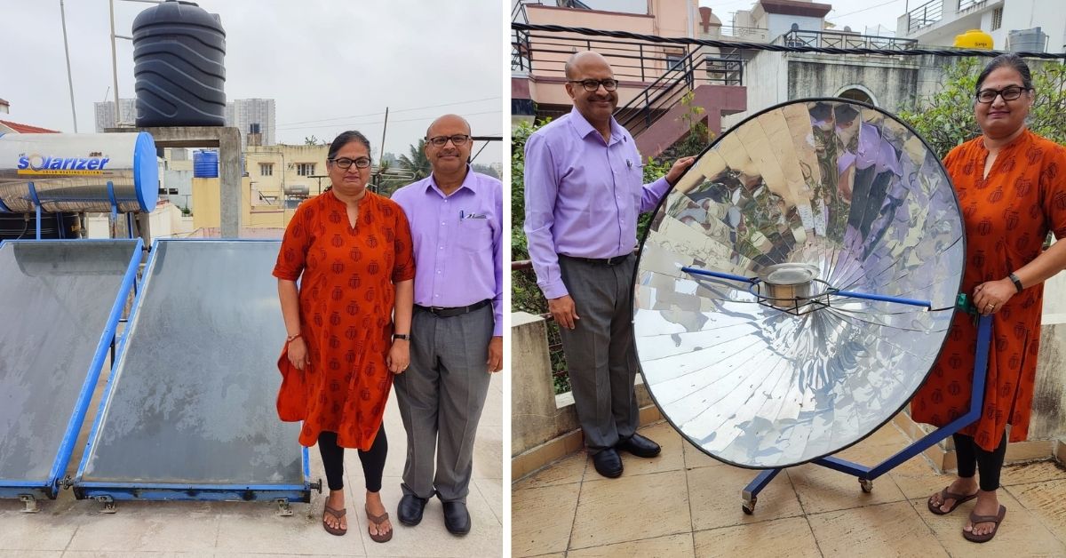 Solar panels and parabolic solar cooker on the terrace.