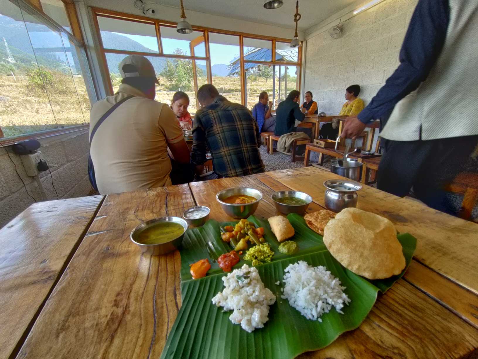 A traditional south Indian meal on a banana leaf in Bir